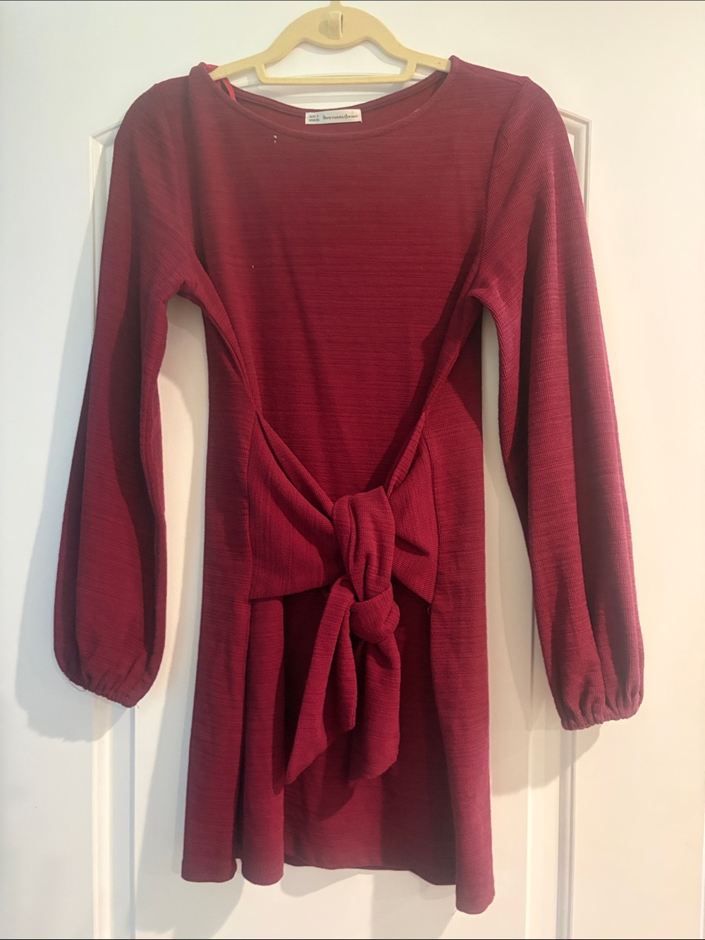 Kensie Long Sleeve Tie-Front Dress in Burgundy